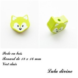 Perle en bois de 18 x 16 mm, Perle plate petite Tête de renard : 