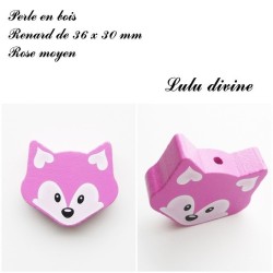 Perle en bois de 36 x 30 mm, Perle plate grosse Tête de renard :  2