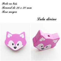 Perle en bois de 36 x 30 mm, Perle plate grosse Tête de renard : 