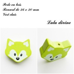 Perle en bois de 36 x 30 mm, Perle plate grosse Tête de renard : 