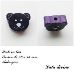 Perle en bois de 20 x 15 mm, Perle plate Tête d'ourson