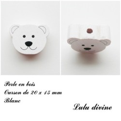 Perle en bois de 20 x 15 mm, Perle plate Tête d'ourson