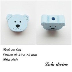Perle en bois de 20 x 15 mm, Perle plate Tête d'ourson