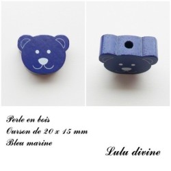 Perle en bois de 20 x 15 mm, Perle plate Tête d'ourson