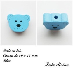 Perle en bois de 20 x 15 mm, Perle plate Tête d'ourson