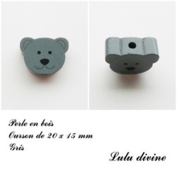 Perle en bois de 20 x 15 mm, Perle plate Tête d'ourson