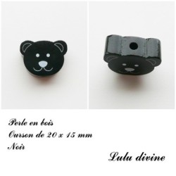 Perle en bois de 20 x 15 mm, Perle plate Tête d'ourson