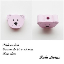 Perle en bois de 20 x 15 mm, Perle plate Tête d'ourson