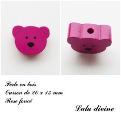 Perle en bois de 20 x 15 mm, Perle plate Tête d'ourson