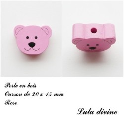Perle en bois de 20 x 15 mm, Perle plate Tête d'ourson