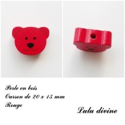 Perle en bois de 20 x 15 mm, Perle plate Tête d'ourson