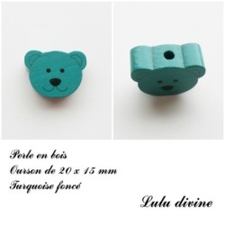 Perle en bois de 20 x 15 mm, Perle plate Tête d'ourson