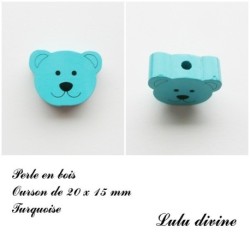 Perle en bois de 20 x 15 mm, Perle plate Tête d'ourson