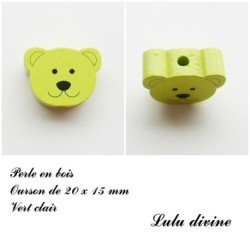 Perle en bois de 20 x 15 mm, Perle plate Tête d'ourson
