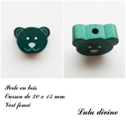 Perle en bois de 20 x 15 mm, Perle plate Tête d'ourson