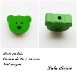Perle en bois de 20 x 15 mm, Perle plate Tête d'ourson