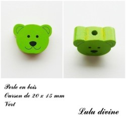 Perle en bois de 20 x 15 mm, Perle plate Tête d'ourson