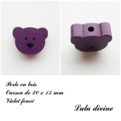 Perle en bois de 20 x 15 mm, Perle plate Tête d'ourson