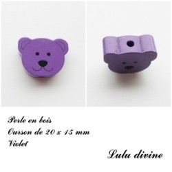 Perle en bois de 20 x 15 mm, Perle plate Tête d'ourson