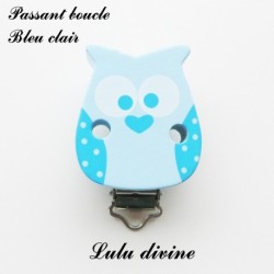 Pince / Clip en bois, attache tétine, passant, Hibou/ Chouette