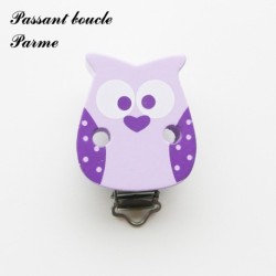 Pince / Clip en bois, attache tétine, passant, Hibou/ Chouette