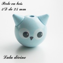 Perle en bois 3D Tête de chouette / hibou