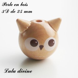 Perle en bois 3D Tête de chouette / hibou 2