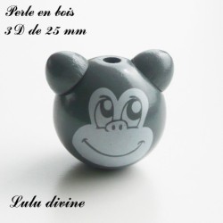 Perle en bois 3D Tête de singe