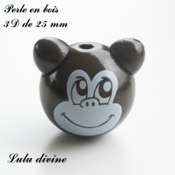 Perle en bois 3D Tête de singe