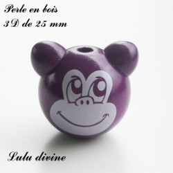 Perle en bois 3D Tête de singe