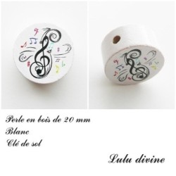 Perle en bois de 20 mm, Perle plate Clé de sol