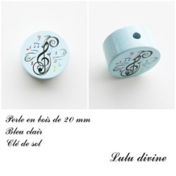 Perle en bois de 20 mm, Perle plate Clé de sol