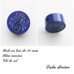 Perle en bois de 20 mm, Perle plate Clé de sol