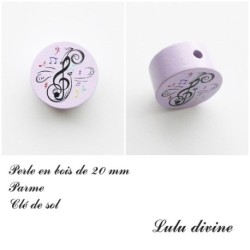 Perle en bois de 20 mm, Perle plate Clé de sol