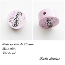 Perle en bois de 20 mm, Perle plate Clé de sol
