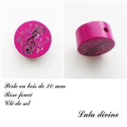 Perle en bois de 20 mm, Perle plate Clé de sol