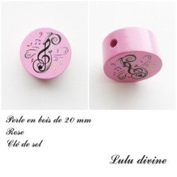 Perle en bois de 20 mm, Perle plate Clé de sol