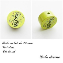 Perle en bois de 20 mm, Perle plate Clé de sol