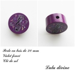 Perle en bois de 20 mm, Perle plate Clé de sol