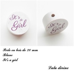Perle en bois 20 mm, Perle en bois, It's a girl