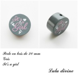Perle en bois 20 mm, Perle en bois, It's a girl