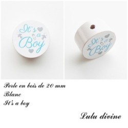Perle en bois de 20 mm, Perle en bois, It's a boy