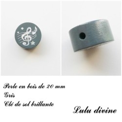 Perle en bois Clé de sol Argenté