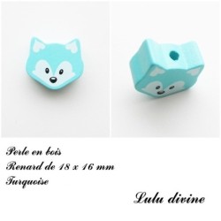 Perle en bois de 18 x 16 mm, Perle plate petite Tête de renard : 
