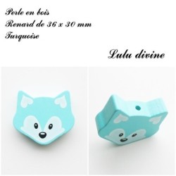 Perle en bois de 36 x 30 mm, Perle plate grosse Tête de renard : 