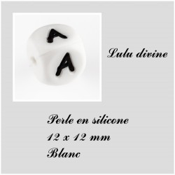 Perle en silicone 12 x 12 mm Blanc Lettre 2