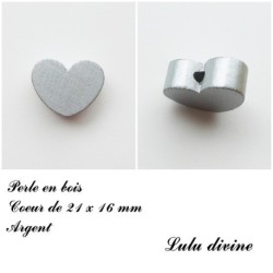 Perle en bois de 21 x 16 mm, Perle plate Coeur