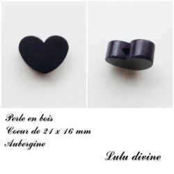 Perle en bois de 21 x 16 mm, Perle plate Coeur