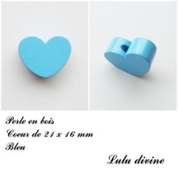 Perle en bois de 21 x 16 mm, Perle plate Coeur