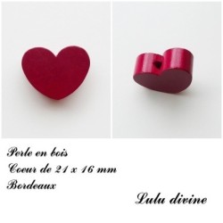 Perle en bois de 21 x 16 mm, Perle plate Coeur